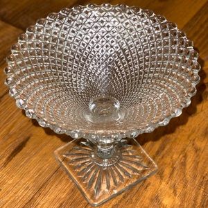 Diamond Point Pedestal Compote Indiana Glass Vintg